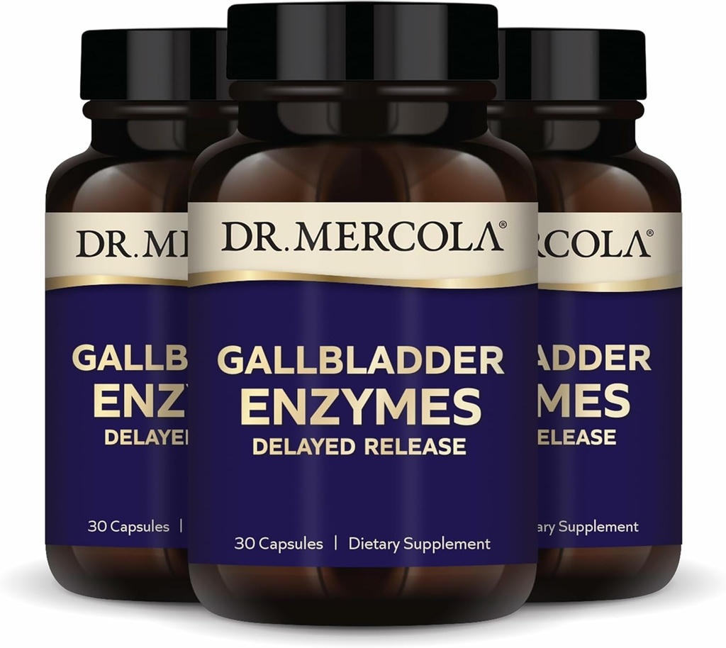 Dr. Mercola Gallbladder Enzymes - Gallbladder &amp; Digestive Health Support - Incluye Pancreatic Protease, Amylase & Lipase - Non-GMO, Gluten-Free &amp; Soy-Free - 90 Delayed Release Capsules (90 Servings)