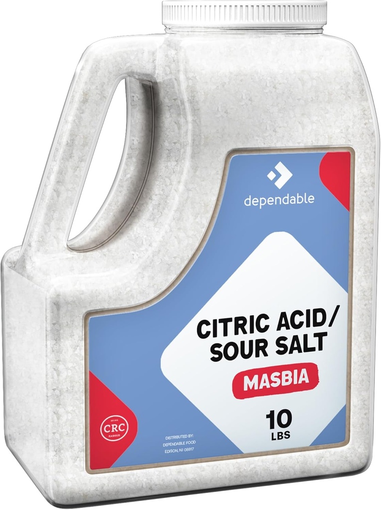 Ácido cítrico de alimentación confiable - 10 lb Jug a granel - 100% Pure Sour Salt Food Grade, Allergen-Free, Non-GMO, Kosher - Ideal para la fabricación de quesos, cócteles, limpieza, bombas de baño, &amp; Más