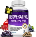 Suplemento de Resveratrol 1800 mg Complejo Antioxidante - Píldoras Trans-Resveratrol Natural de alto potencial para el envejecimiento saludable, Asistencia sanitaria general, sistema inmunológico, función cerebral, para hombres mujeres, 90 cápsulas