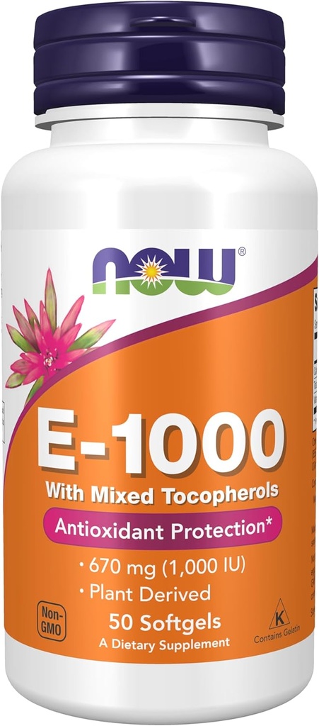 NOW Foods Supplements, Vitamin E-1,000 IU Mixed Tocopherols, Antioxidant Protection*, 50 Softgels