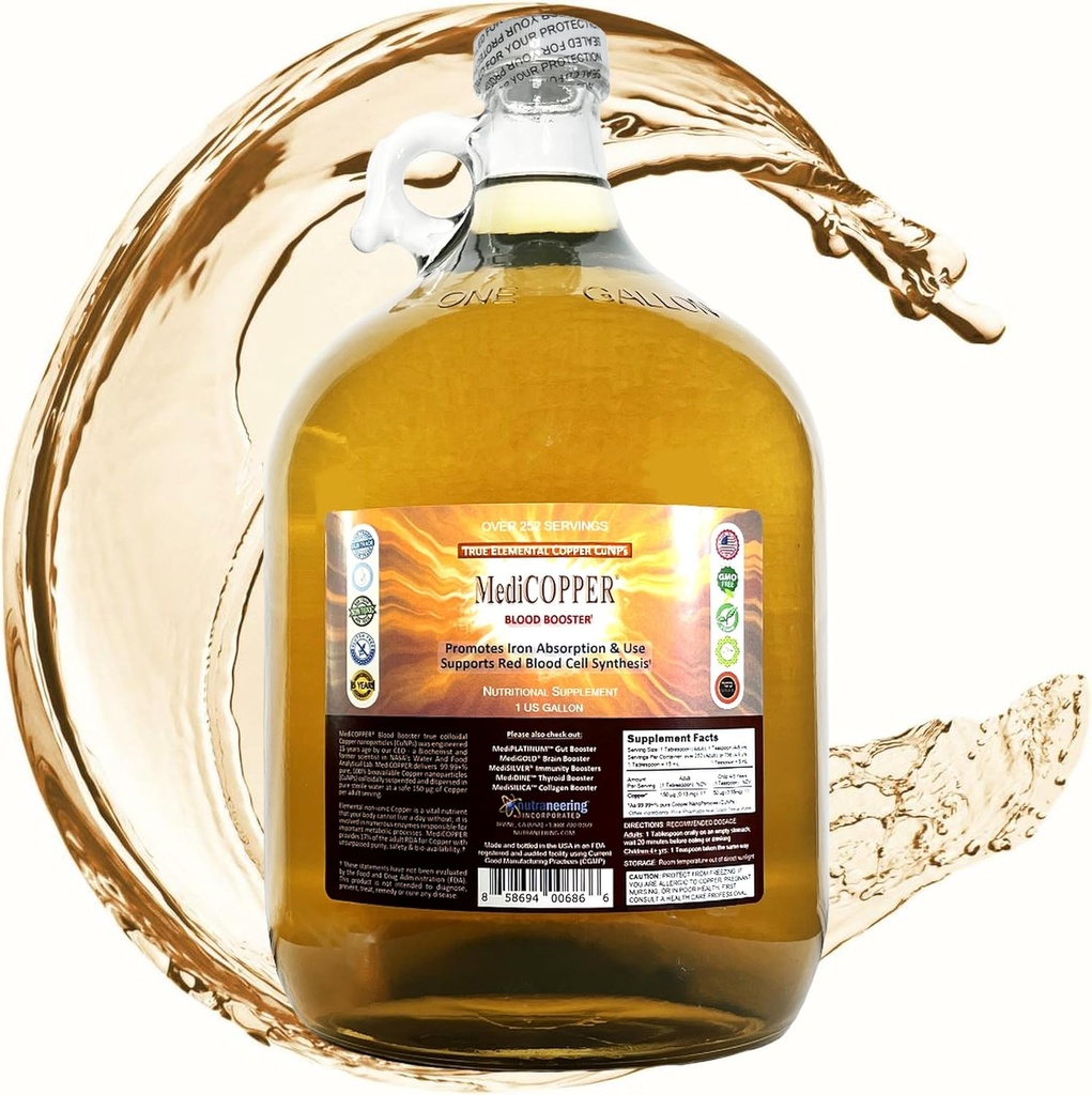 True Colloidal Copper Dietary Supplement - 1 US Gallon in Clear Glass Jug