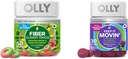 OLLY Fiber Gummy Rings, 5g Prebiotic Fiber, FOS (Fructo-oligosaccharides), Digestive Support, Berry Melon 50ct &amp; Keep it Moving Constipation Relief, Rhubarb, Prunes, Amla - Plum Berry Flavor - 30ct