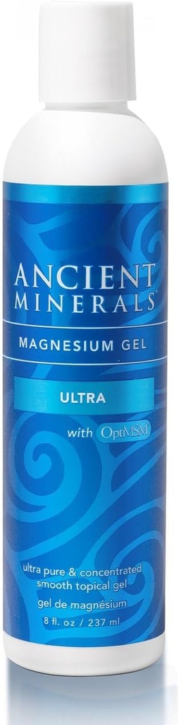 Minerales antiguos Magnesium Gel Ultra con OptiMSM y Aloe Vera - Topical Magnesium Gel Formula con MSM Mejor utilizado para Masaje y Aplicación Tópica (8oz)