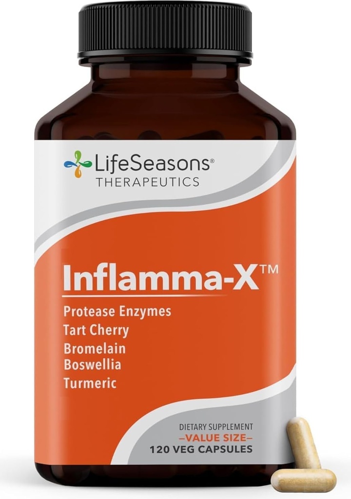 LifeSeasons Inflamma-X Joint & Tissue Support Supplement – Supports Muscle Comfort, Recovery & Flexibility – Herbal Formula with Turmeric, Bromlein, Protease – 60 cápsulas