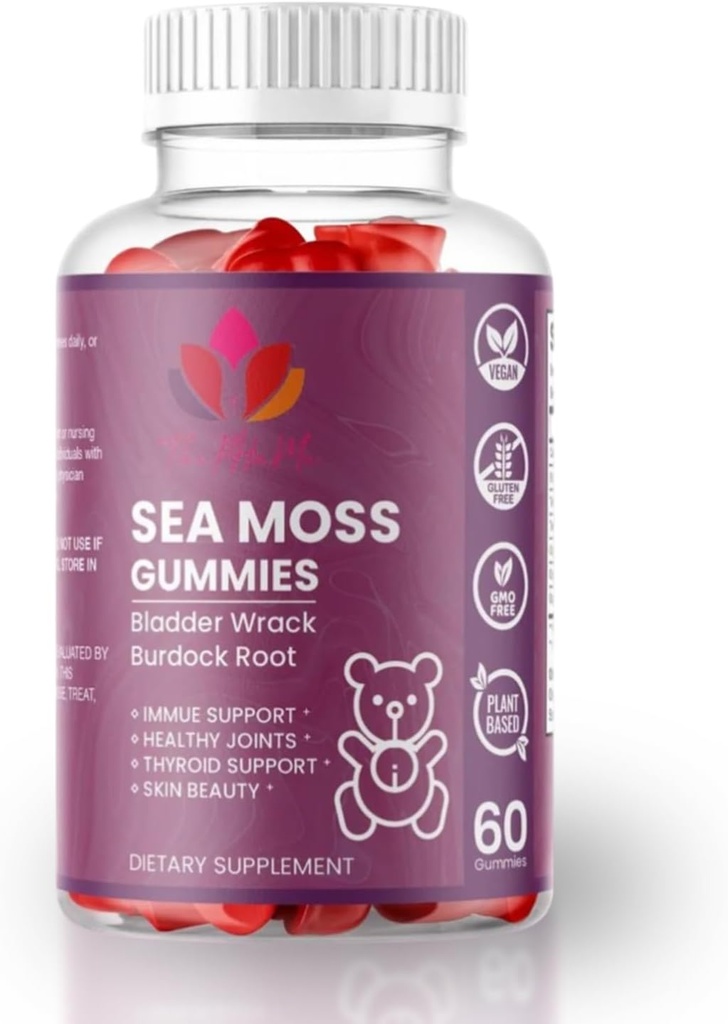 Moss de Mar Orgánica Gummies con Root de Burdock de la vejiga – Suplemento vegano para el bienestar general – 60 Conde
