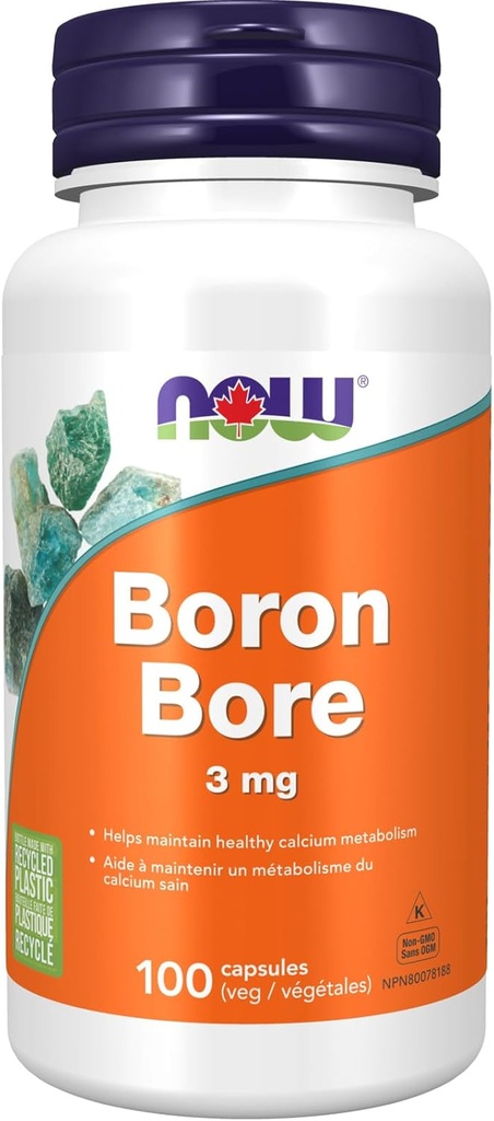 AHORA Suplementos de alimentos, Borón 3 mg (Glicina orgánica), Apoyo estructural*, 100 cápsulas de verduras