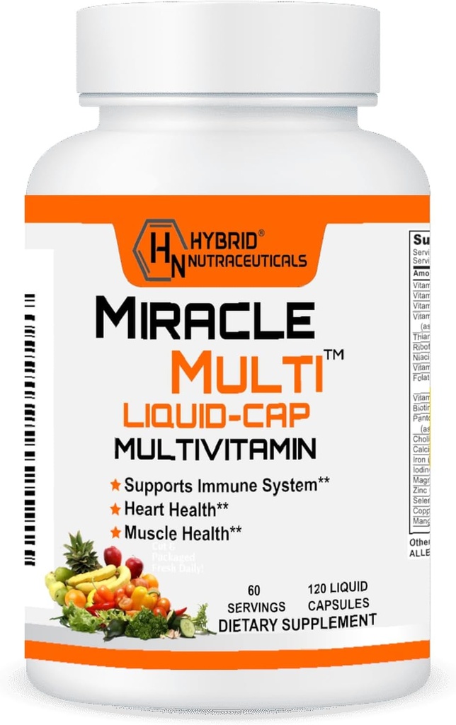 MilagroMulti Líquido cápsulas multivitamínicas para hombres &amp; mujeres - Alimento integral completo líquido vitamina &amp; suplemento mineral con CoQ10, B12, 42 Enzyme Superfood - 120 Softgels