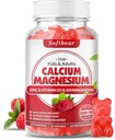 softbear Calcio Magnesio Zinc Gummies para Mujeres, Calcio Magnesio Suplemento con Vitamina D3 para la Fuerza de Hueso, Vegan/Sugar-Free, Raspberry Flavor 60 Cuenta