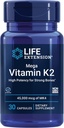 Prórroga de vida Mega Vitamina K2 Potencia alta para huesos fuertes, clínicamente estudiado 45 mg K2 Dosificación, promueve la densidad de huesos saludables, libre de gluten, no GMO, 30 cápsulas