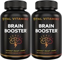 Suplementos cerebrales de vitaminas vitales para la memoria y el foco (2-Pack) – Booster cerebral nootrópico con Ginkgo Biloba, Rhodiola, B12 – Soporte sin cafeína para adultos mayores – Suministro de 60 días