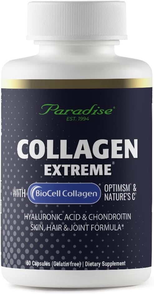 Colágeno de hierbas paradisiacas con colágeno de células, ácido hialurónico y C de la naturaleza, para el cabello saludable, la piel y las articulaciones, 60 cápsulas