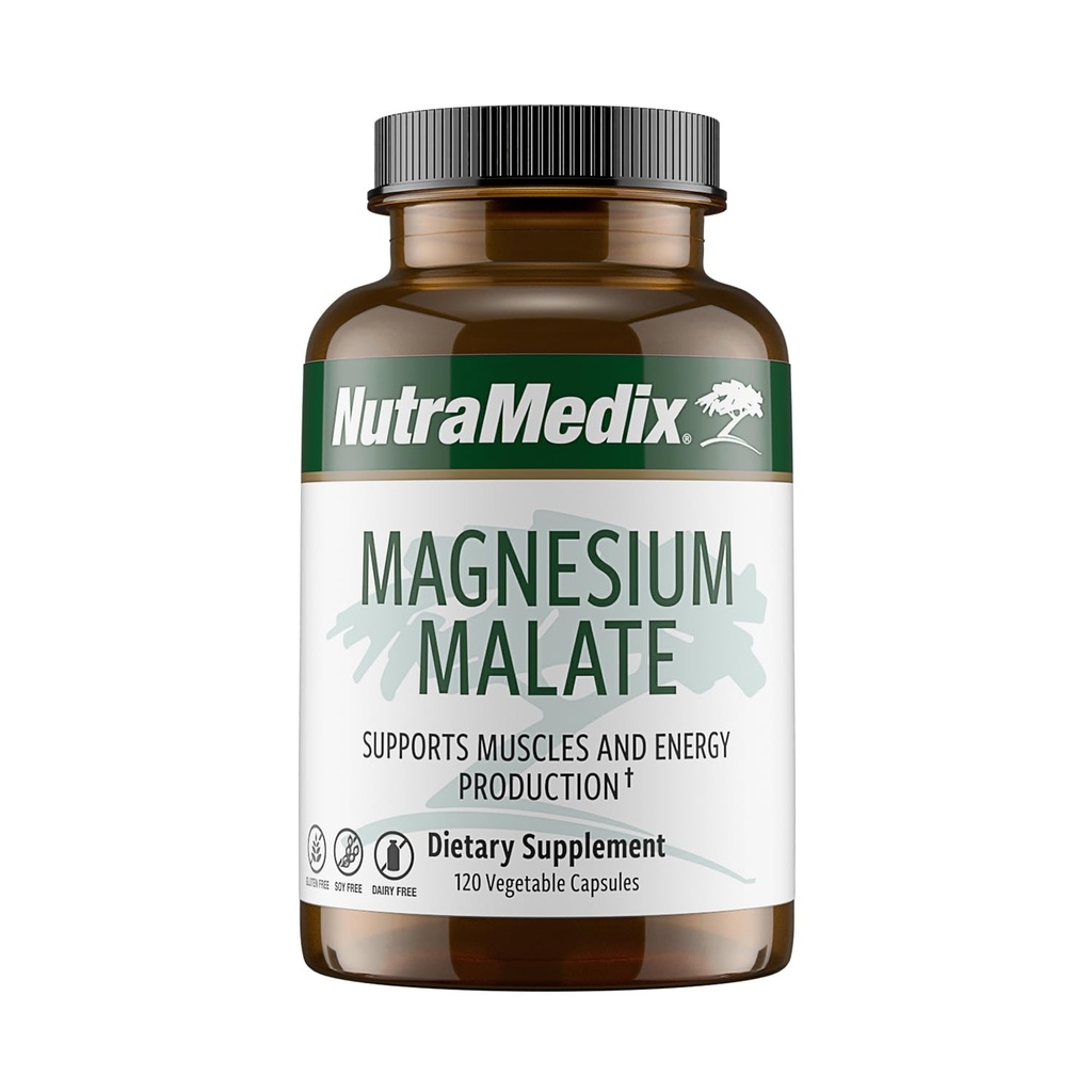 NutraMedix Magnesium Malate Energy Supplements - Bioavailable Magnesium for Sleep, Immune Support " Joint Health - Vegan, Non-GMO " Gluten-Free Magnesium Supplements (120 Vegetarian Capsules)