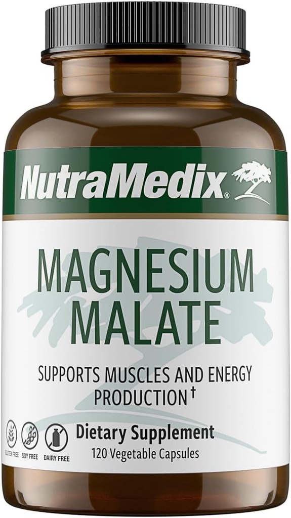 NutraMedix Magnesium Malate Energy Supplements - Bioavailable Magnesium for Sleep, Immune Support " Joint Health - Vegan, Non-GMO " Gluten-Free Magnesium Supplements (120 Vegetarian Capsules)