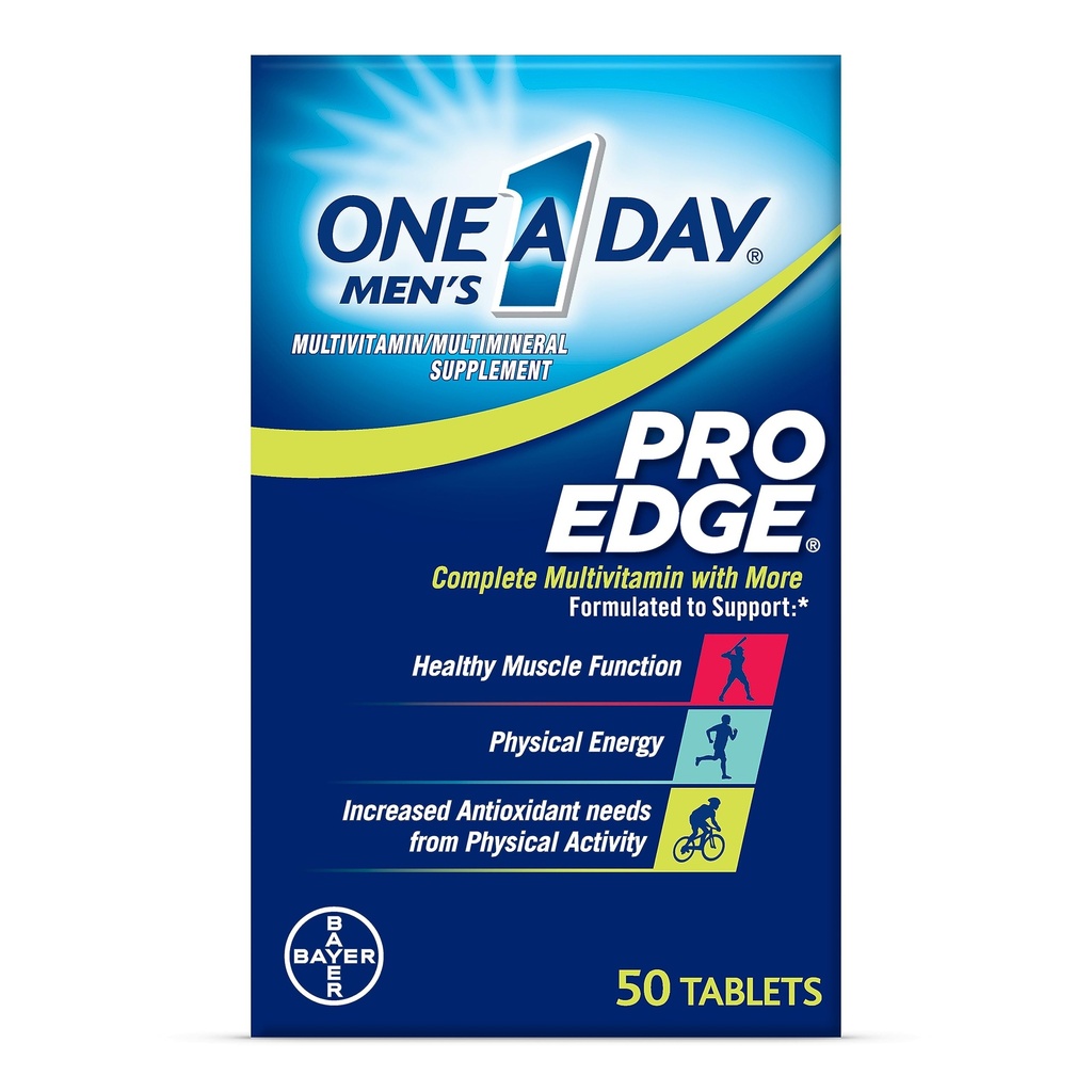 Uno A día Hombres Pro Edge Multivitamina, Suplemento con Vitamina A,C,D, E y Zinc para Immune Health Support y Magnesium para Función del Musculo Saludable, 50 Cuenta