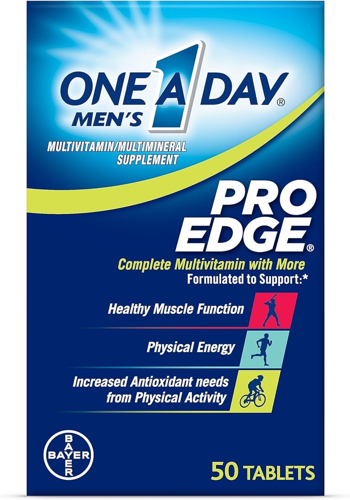 Uno A día Hombres Pro Edge Multivitamina, Suplemento con Vitamina A,C,D, E y Zinc para Immune Health Support y Magnesium para Función del Musculo Saludable, 50 Cuenta
