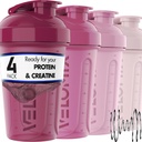 VELOMIX -4 PACK- 20 OZ Protein Shaker Botellas para Mezclas Proteínas, Copas de Shaker para Sacudas Proteínas, Pequeño Pack de Botellas Shaker, Copa Shaker, Shakers for protein Shakes (Berry Blend)