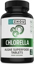Zhou Chlorella Tablets - Suplemento Clorella, Vitaminas Clorophyll, Superalimentos de Algas Verdes Puras, Nutrientes Rich Super Food Pills, Muro de Célula Rota - 120 Tabletas Veganas