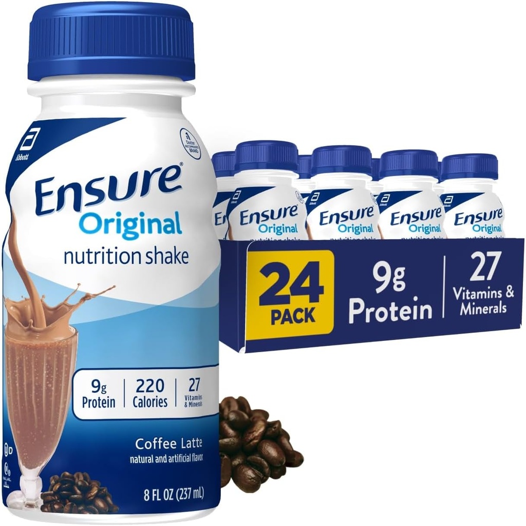 Asegurar la leche de café original Nutrición Afeitar Reemplazo de Meal Pequeñas Afeitado TENIDO Para Beber TEN 9g Proteína, 27 Vitaminas y Minerales TEN 8 fl oz - 24 Pack