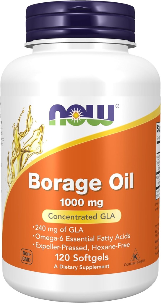 AHORA Suplementos de alimentos, aceite de borrado 1000 mg con 240 mg de GLA (ácido linolénico gamma), 120 Softgels