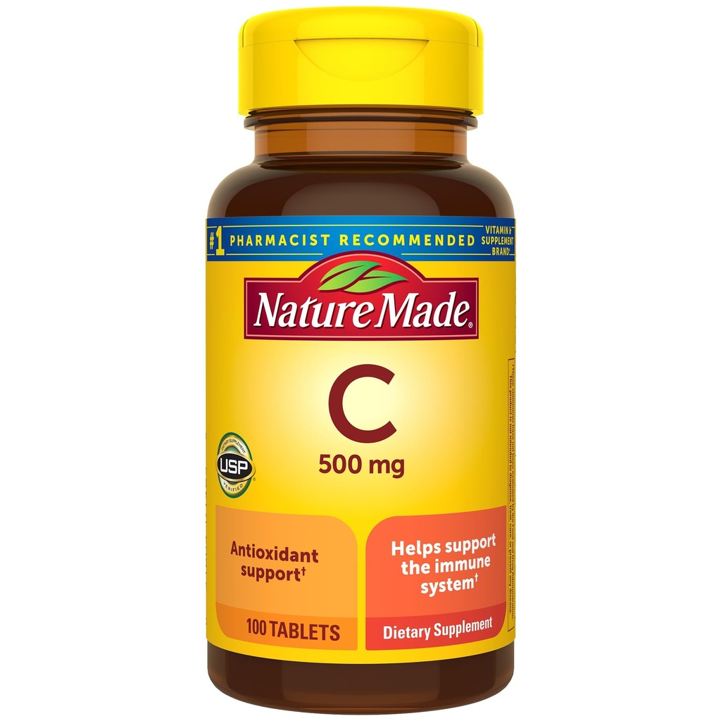 Nature Made Vitamina C 500 mg, Suplemento dietético para Soporte Inmuno, 100 Tabletas, 100 Day Supply