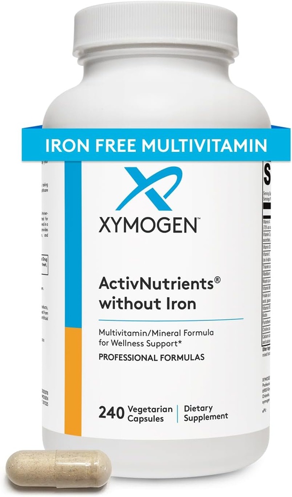 XYMOGEN ActivNutrients Without Iron - Multivitamin Multimineral for Wellness, Immune, Energy and Mood Support - Minerales Chelated + Vitaminas B Active con Folate (240 cápsulas)
