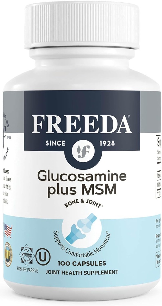 FREEDA Glucosamine MSM – Vegan Joint Flexibility & Mobility Supplement – Vegetarian Glucosamine Without Shellfish – Supports Joint Function – Third-Party Tested – (100 Capsules)