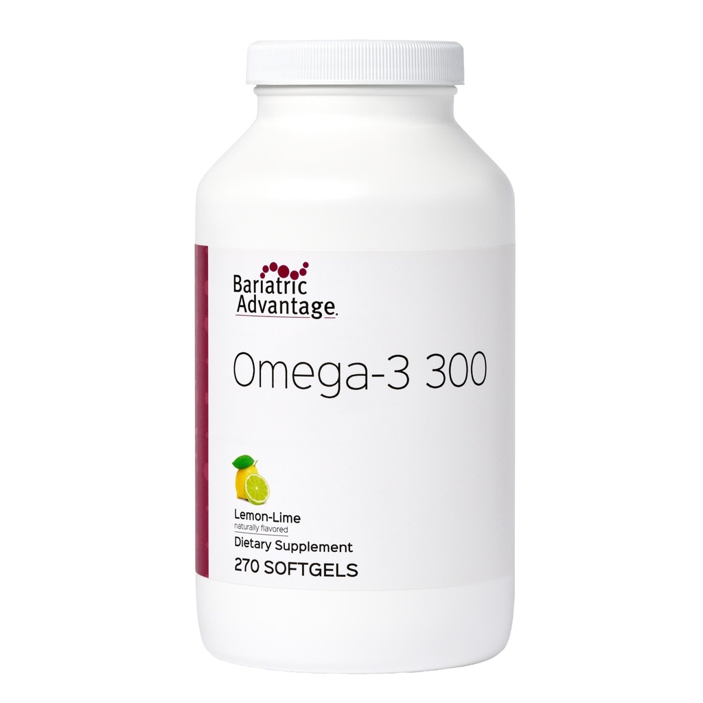 Bariatric Advantage Omega-3 300 EPA DHA Fish Oil Capsules, Concentrated Source of Fatty Acids from Sustainably Sourced Water Fish - Lemon Lime, 270 Softgels
