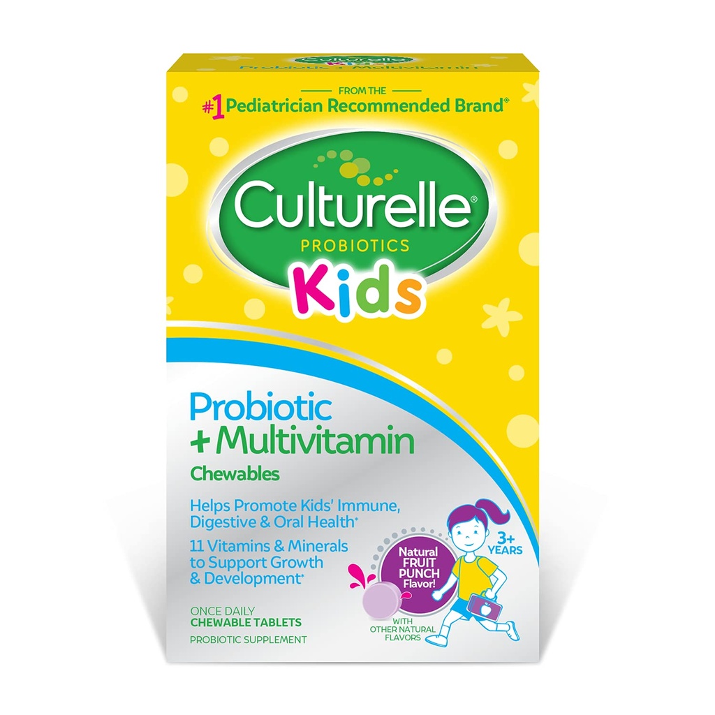 Culturelle Kids Probiotic + Completo Multivitamínico Chewable Para Niños, Edades 3+, 30 Cuenta, Salud Digestiva, Salud Oral &amp; Apoyo Inmunitario - Con 11 Vitaminas &amp; Minerales, incluyendo Vitamina C, D3 &amp; Zinc