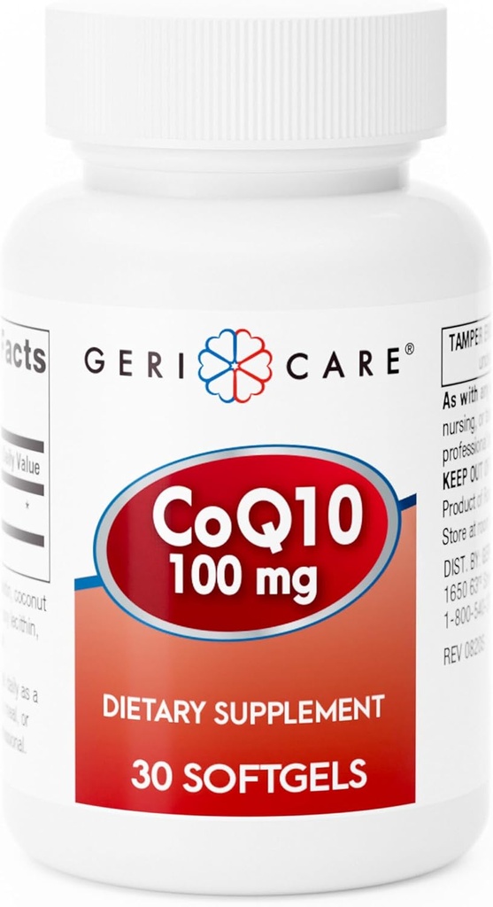 GeriCare CoQ10 100mg Softgels - High Absorption Co Q 10 Supplement - Easy to Swallow Q10 Coenzyme for Men, Women, and Elderly - 1 Month Supply, 30 Count - Travel Friendly