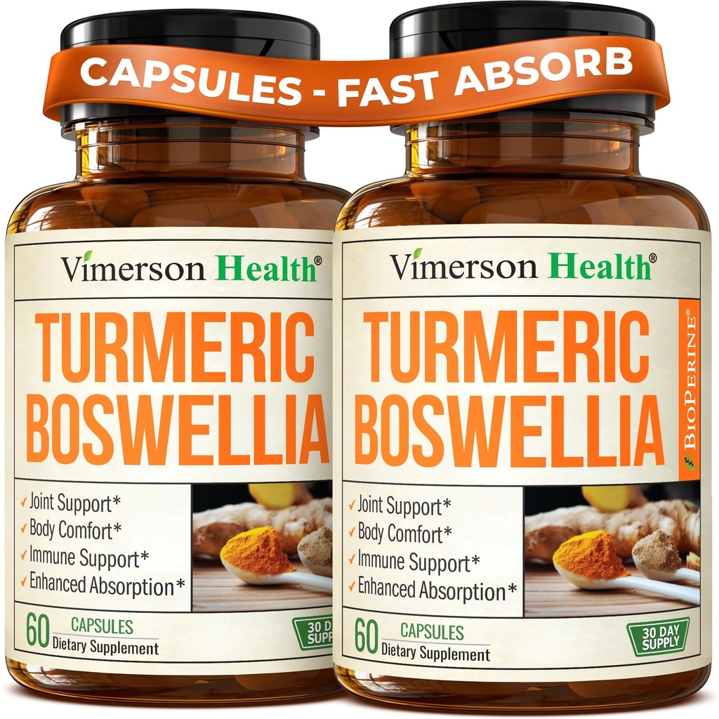 Boswellia Serrata Turmeric Supplement for Joint Support & Inflammation Balance – Turmeric Boswellia Supplement with Ginger & Black Pepper Extract for Enhanced Absorption – Non-GMO - 2pack
