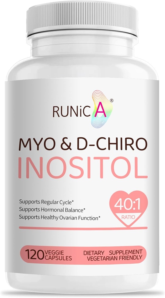 Myo-Inositol & D-Chiro Inositol Suplemento para Mujeres - Ideal 40:1 Ratio -Apoyo Saldo hormonal " Fertilidad " Salud Ovárica - Cofres de polvo vegano - 120 Cápsulas de suministro de 30 días