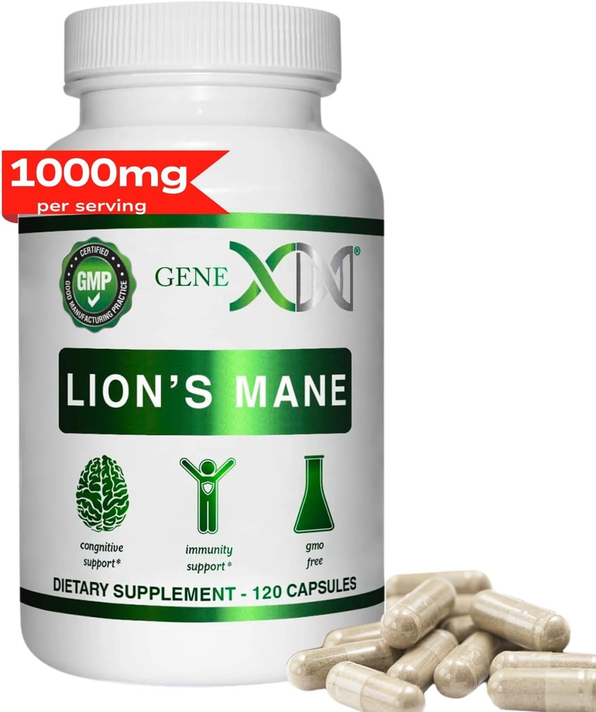Genex Formulas Lions Mane Suplemento con 100% Lions Mane Extracto - Nootropics Brain Support Suplemento 1000mg/servido - (120 cápsulas)