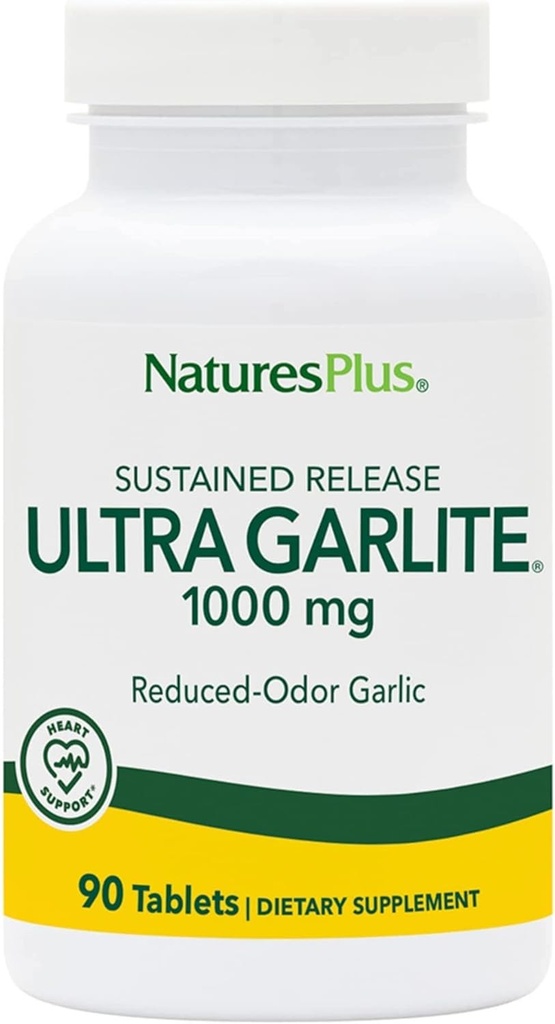 NaturesPlus Ultra Garlite 1000 mg - 90 Tabletas - Ajo de Odor Reducido - Apoyo Nutricional para la Defensa Gratuita &amp; Salud Inmunitaria - Liberación Sostenida - 90 Servimientos