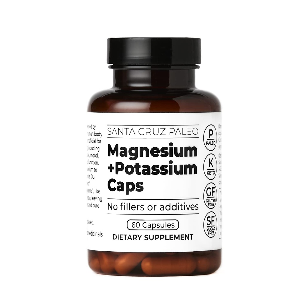 Santa Cruz Paleo Magnesium Potassium Capsules, Magnesium Glycinate y Potassium Citrate, Gluten Free, Keto, Sugar Free, Paleo, for General Health, Brain, Muscle, Bone and Energy Support, 60 cápsulas