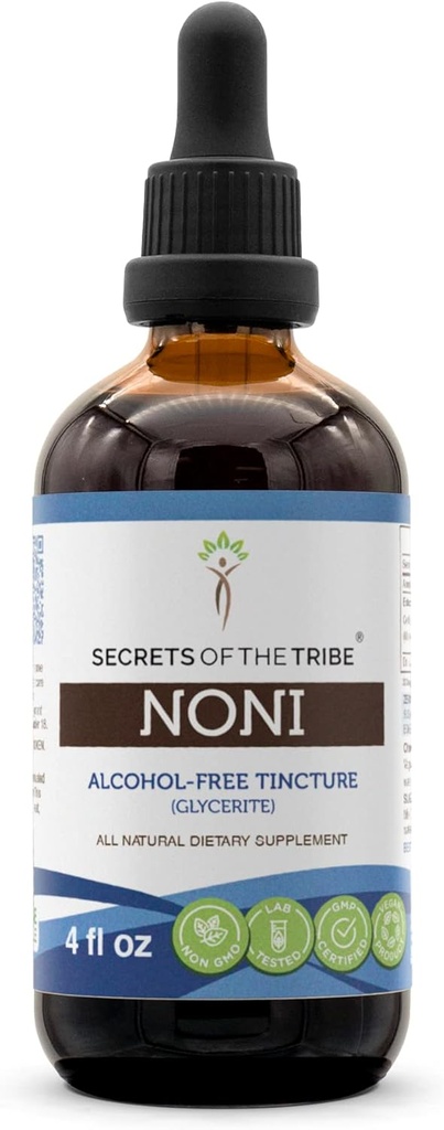 Secretos del extracto líquido libre de alcohol Tribe Noni, Noni (Morinda citrifolia) Fruta seca (4 FL OZ)