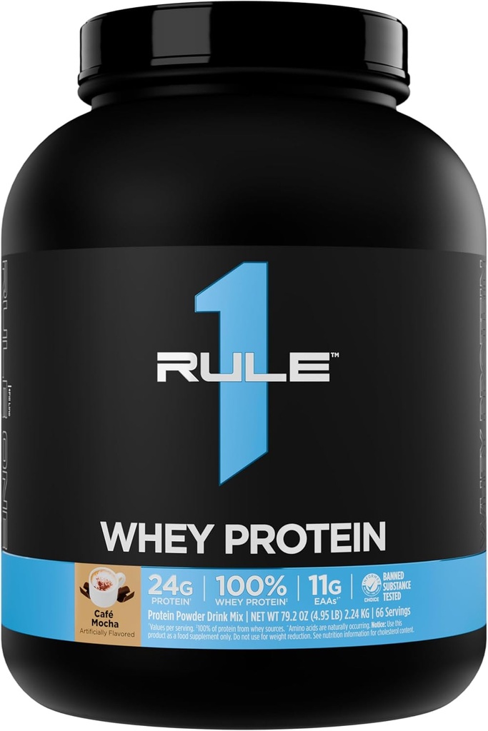 Regla 1 Whey Protein – 24g Proteína de acción rápida de todas las fuentes con EAAs ocurridas naturalmente " BCAAs para la recuperación del entrenamiento o cualquier uso en cualquier momento (5 libras*, Café Mocha)
