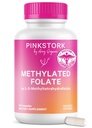 Folato de estuche rosa: Folato de metil - MTHFR Ácido, Forma natural de ácido fólico para el embarazo, Formulado para mamá + bebé, Mujer-Owned, 60 cápsulas (paquete mayo Vary)