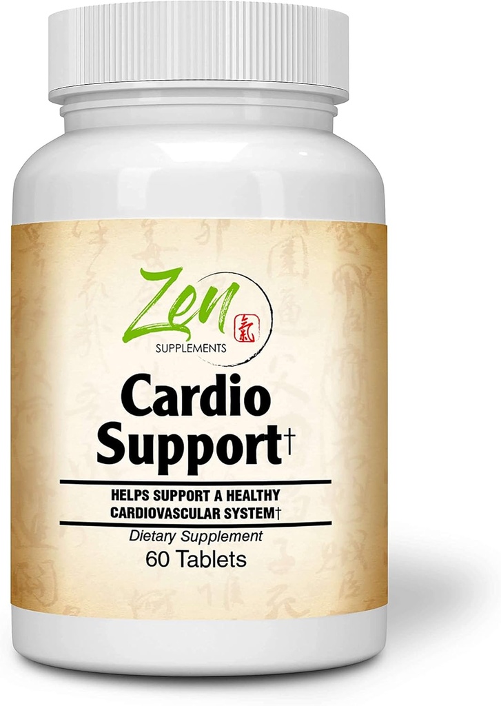 Suplementos Zen - Cardio Support Plus Antioxidantes, L-Carnitina, L-Taurina, con Coenzima Q10, Hawthorn, Horsechestnut, Cayenne, Grape Seed y Vitamina E, promueve un corazón saludable 60-Tabs
