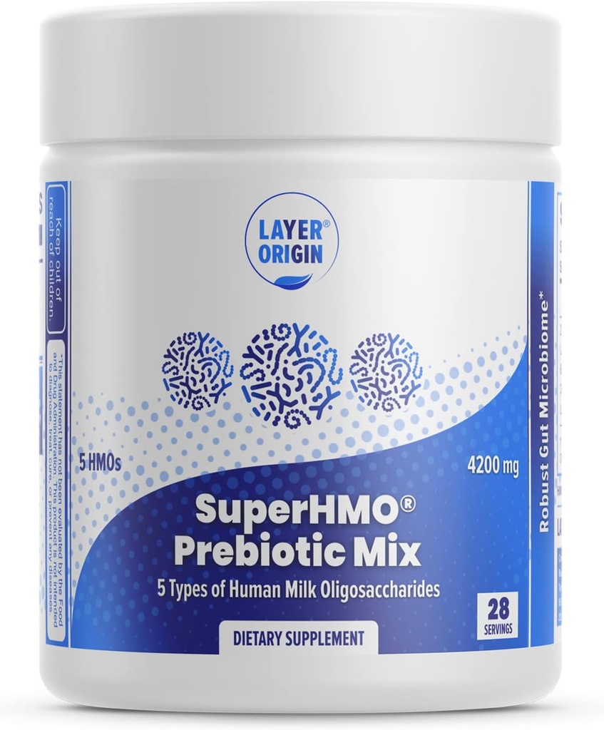 Mezcla Prebiótica SuperHMO con fibra prebiótica 5-HMO para Gut, Digestión, Salud cerebral - Polvo, 28 Servimientos