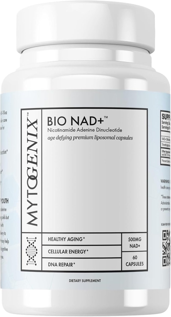Pure NAD+ Capsules - Nicotinamide Adenine Dinucleotide - NAD+ Supplement - 60 Capsules Per Bottle- 500mg NAD+ per Serving - Promotes Anti-Aging - Cellular Health and Function - DNA Repair