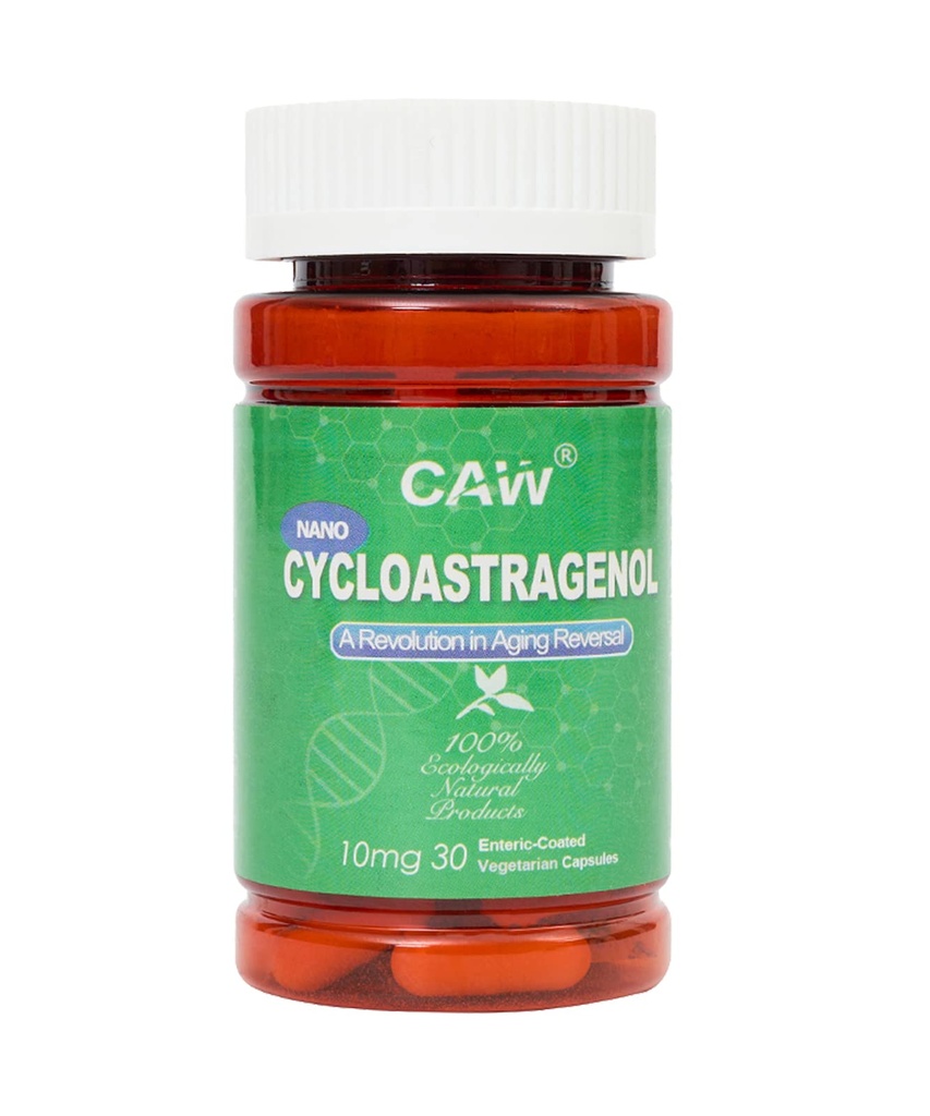 CAW Nano Cycloastragenol 10Mg | Telomerase Activation Anti-Aging | Cell Rejuvenation Immunity Boost | 30 Enteric-Coated Vegetarian Capsules (1 Bottle)