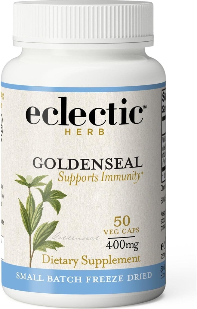 ECLECTIC INSTITUTE Raw Freeze-Dried Goldenseal Capsules  Supports Immune Function ¦ Supports Healthy Sinuses ← Supports Mucous Membrane Health ← 50 CT (400mg)