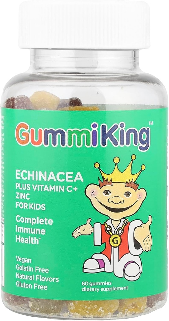 Gummi King Echinacea Plus Vitamin-C Zinc Suplemento, Strawberry/Lemon/Orange/Grape/Cherry/Grapefruit, 60 Conde