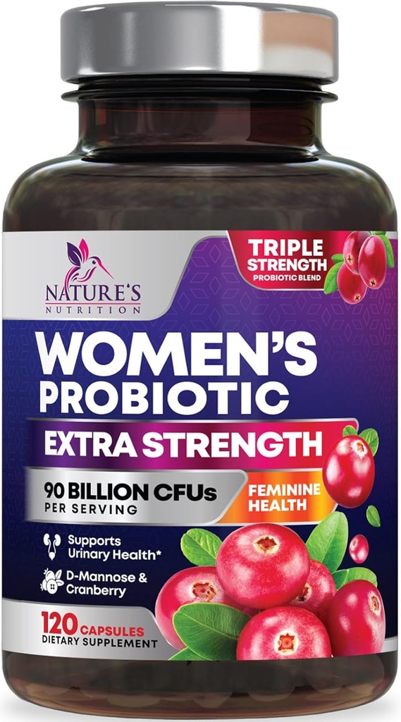 Probióticos para Mujeres Apoyo a la Salud Digestiva - 90 Billones Probiótico de Mujeres CFU, 16 Strains, Arándano, Probiótico Vaginal con Prebióticos, PH, Immune, Urinary, " Apoyo a la Salud Femenina, 120 cápsulas