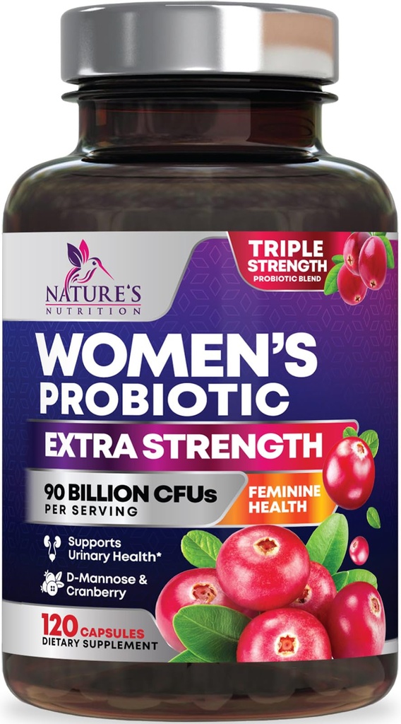 Probiotics for Women - Probiotic Blend 90 Billion CFU Per Serving - Women's Probiotic for Targeted Vaginal & Digestive Health Support - 16 Strains, Cranberry, Prebiotics - Bottled USA - 120 Capsules