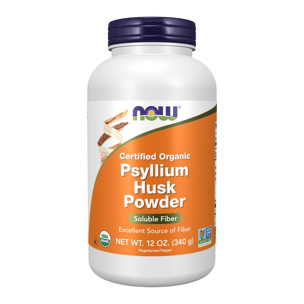 AHORA Suplementos de alimentos, Psyllium Husk Powder, Certified Organic, Non-GMO Project Verified, Soluble Fiber, 12-Ounce