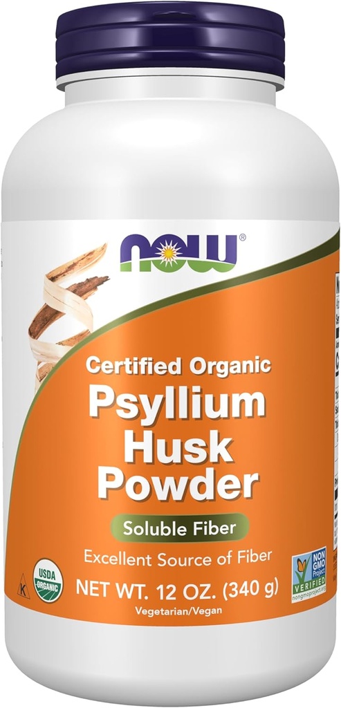 AHORA Suplementos de alimentos, Psyllium Husk Powder, Certified Organic, Non-GMO Project Verified, Soluble Fiber, 12-Ounce