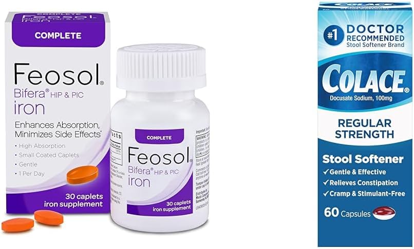 Feosol Suplemento completo de hierro 30 cuenta y Colace Stool Softener 60 cuenta Bundle