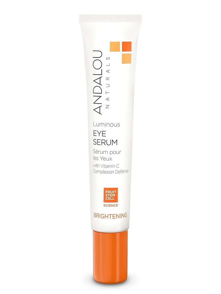 Andalou Naturals Luminoso Ojo Suero, Crema de Ojo Iluminante para Círculos Oscuros y Pureza, Vitamina C, Caffeine &amp; Goji Glycopeptides para una Aspecto Rejuvenecido, Refreshed, Tighter, 0.6 Ounce