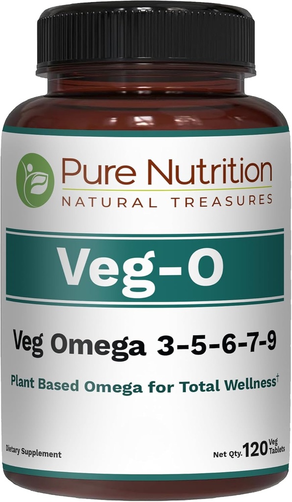 Pura Nutrición Vegan Omega 3-5-6-7-9 TEN 120 Softgels TENIDO 600mg por Serving de 2 Softgels ← Multi Omega Suplemento para la salud general ANTE No GMO ANTE Gluten Free